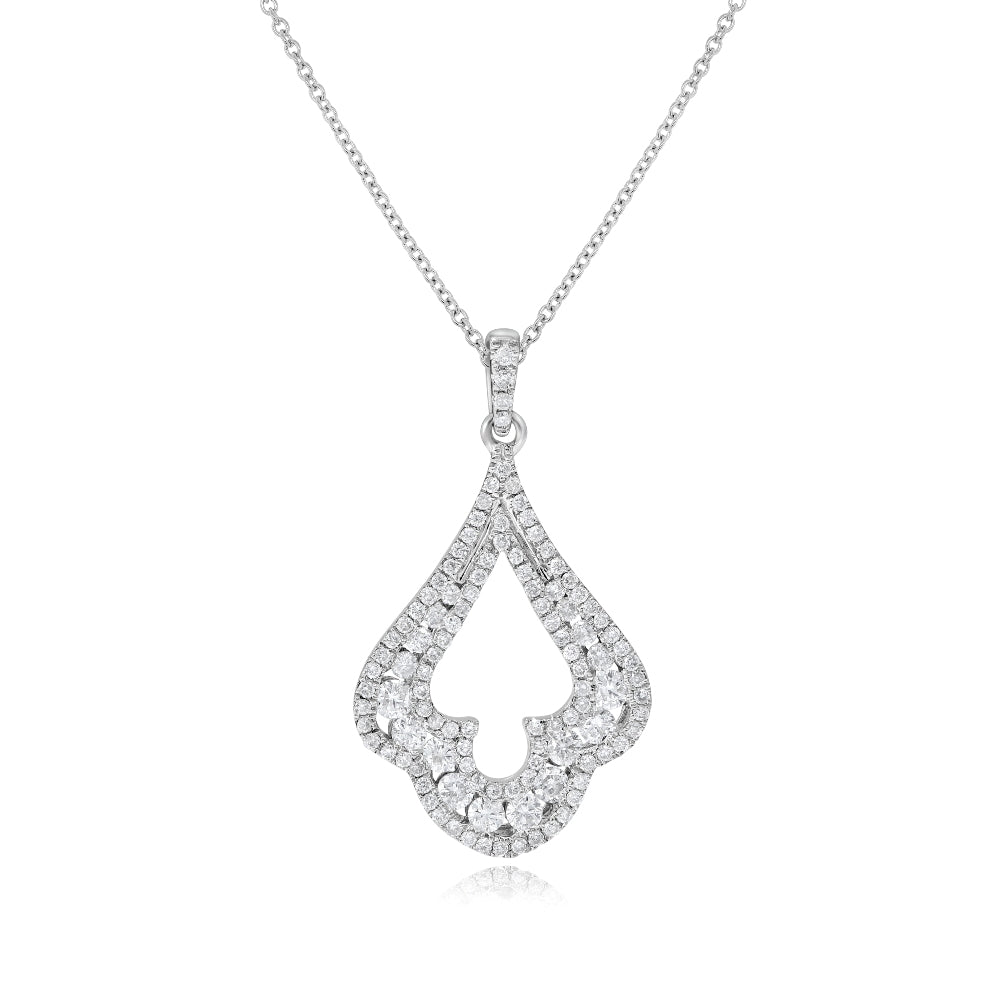 0.65 ct. Diamond 14K White Gold Double Halo Open Leaf Drop Pendant