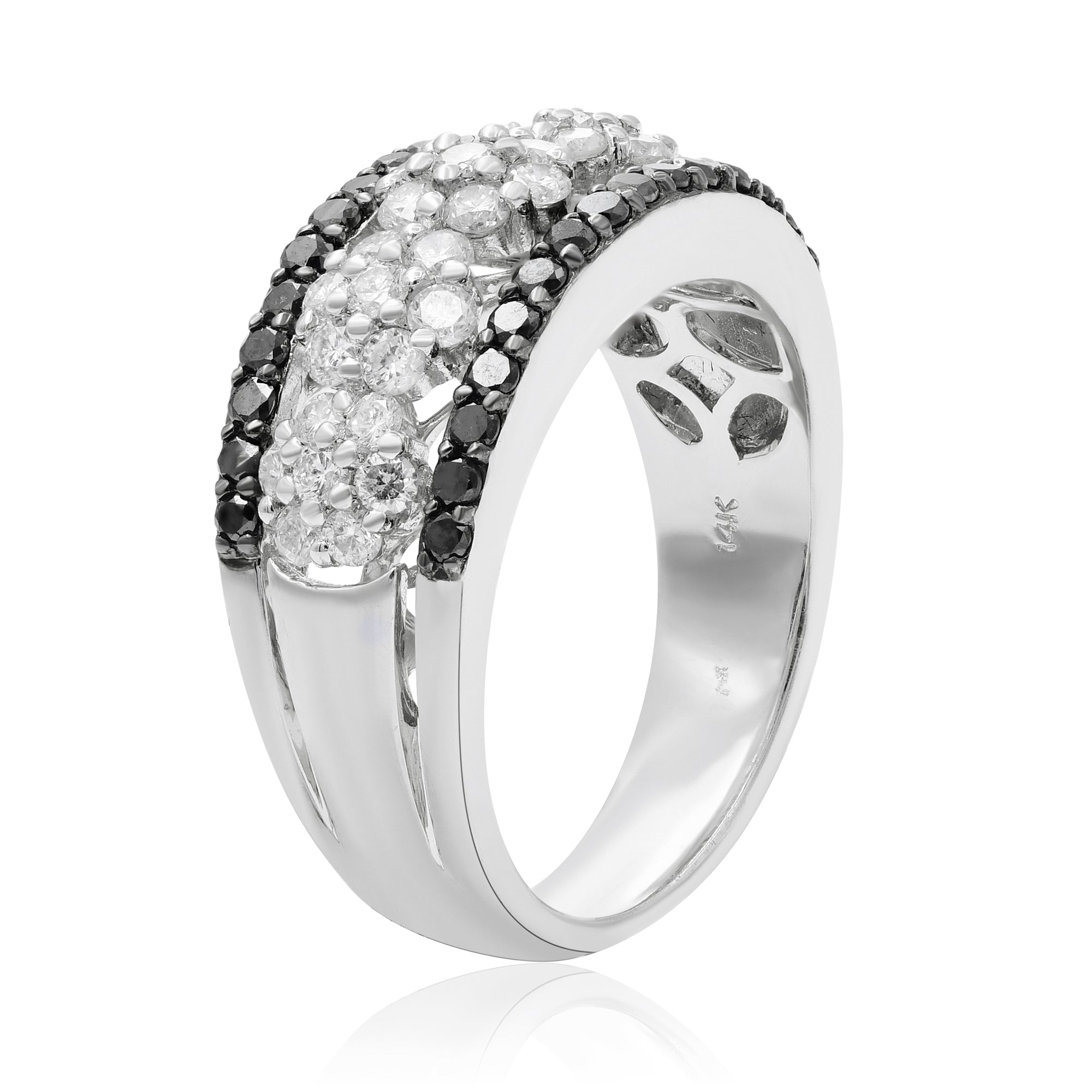 1.46 ct. Black & White Diamond 14K White Gold Flower Band