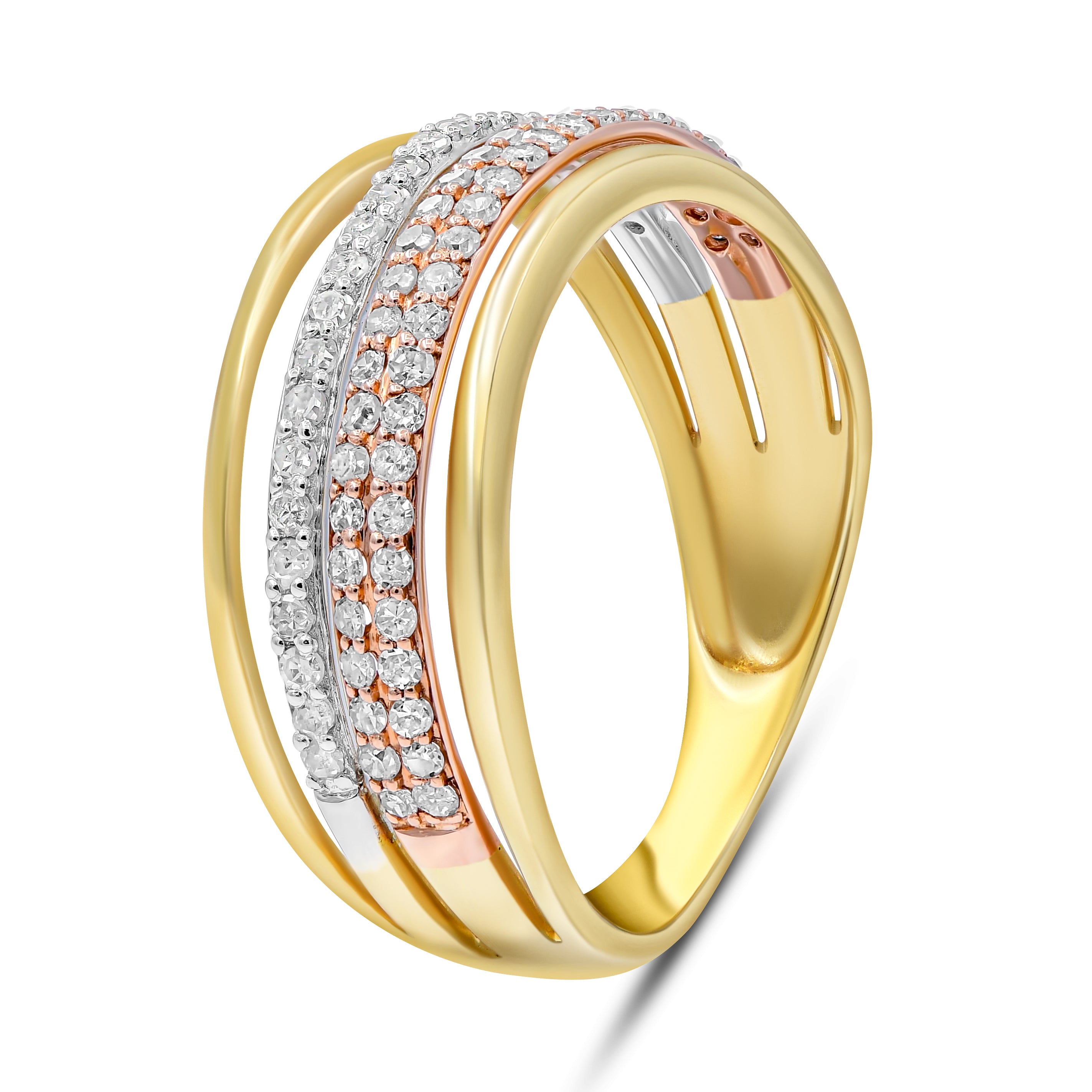 0.46 ct. Diamond 14K Three Tone Gold Milti-Row Band