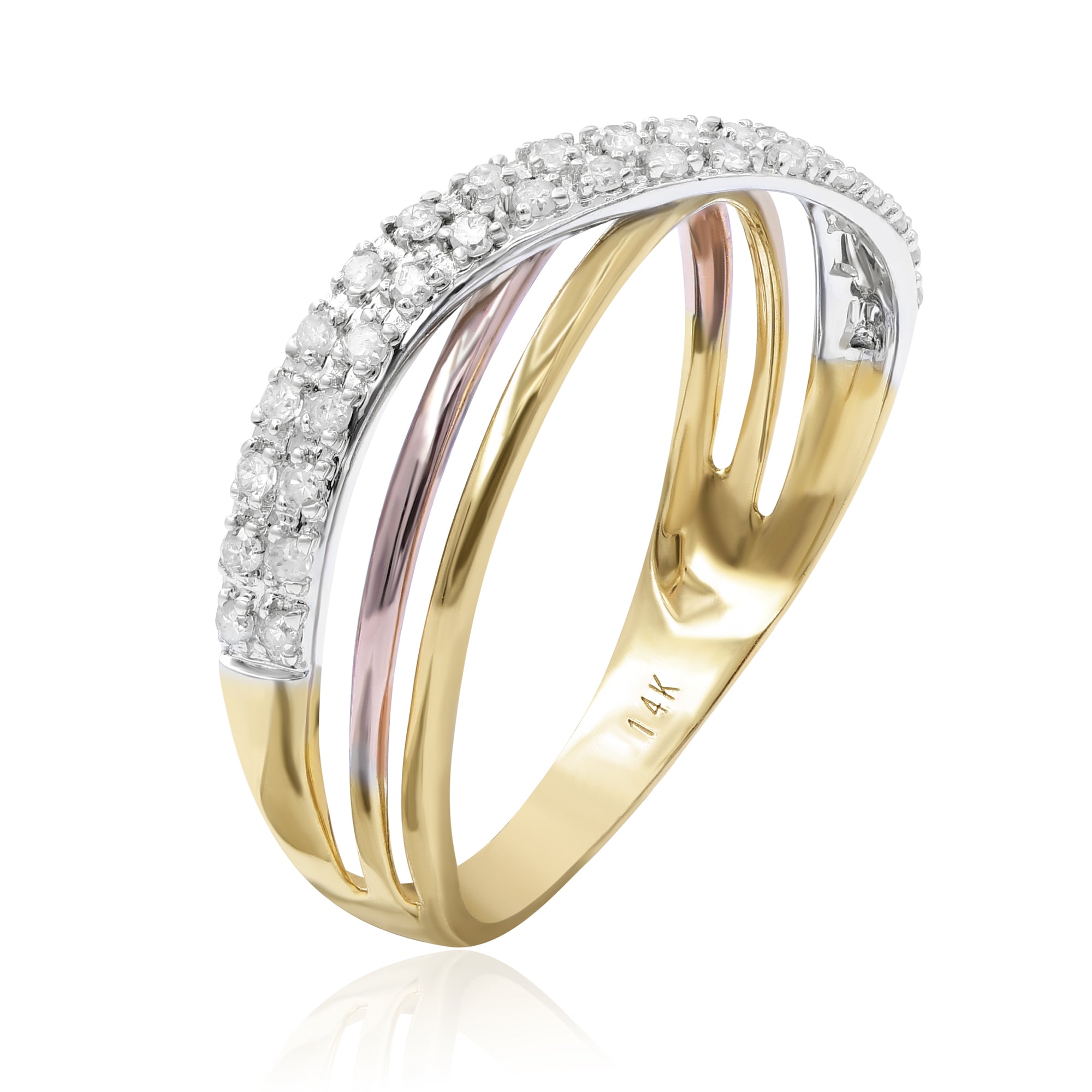 0.22 ct. Diamond 14K Three-Tone Gold Layered Crossover Ring