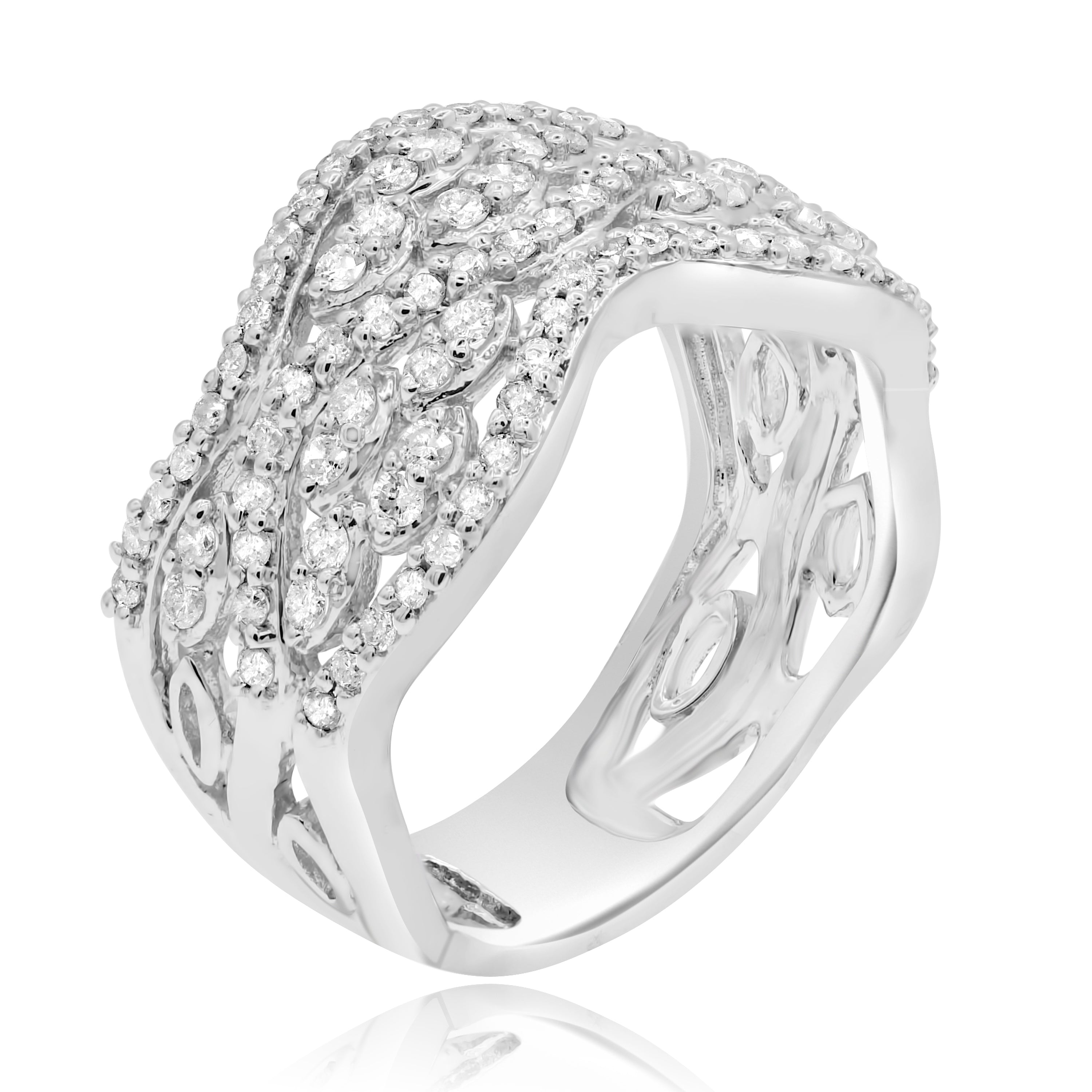 0.85 ct. Diamond 14K White Gold Triple Wave Twist Bezel Ring