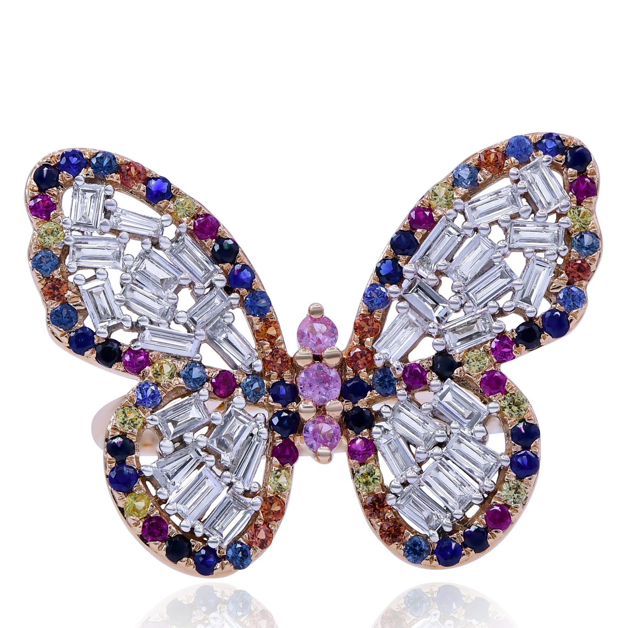 0.94 ct. Multi-Color Sapphire & 0.6 ct. Diamond 18K Yellow Gold Butterfly Ring