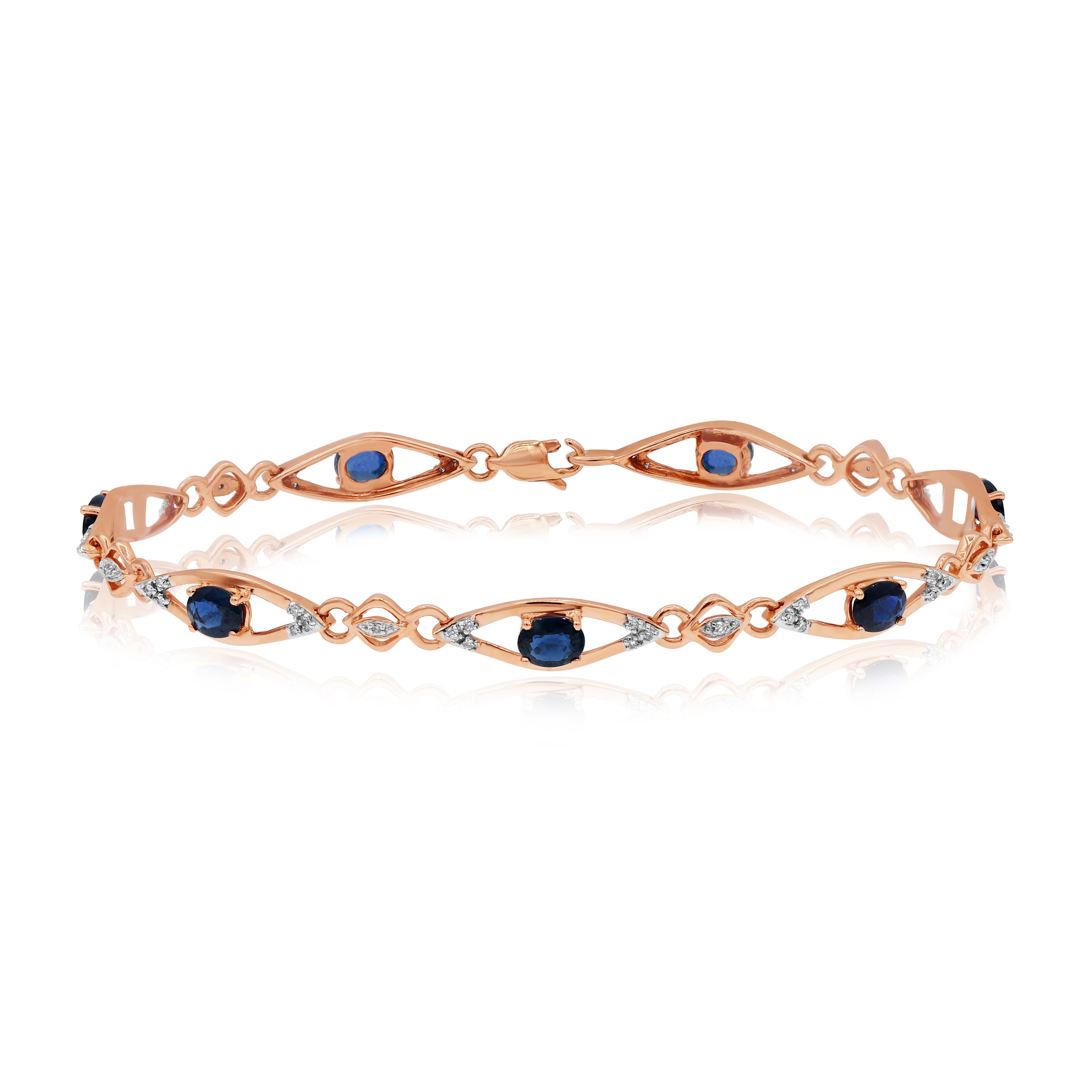 2.71 ct. Sapphire & 0.2 ct. Diamond 14K Rose Gold Link Bracelet