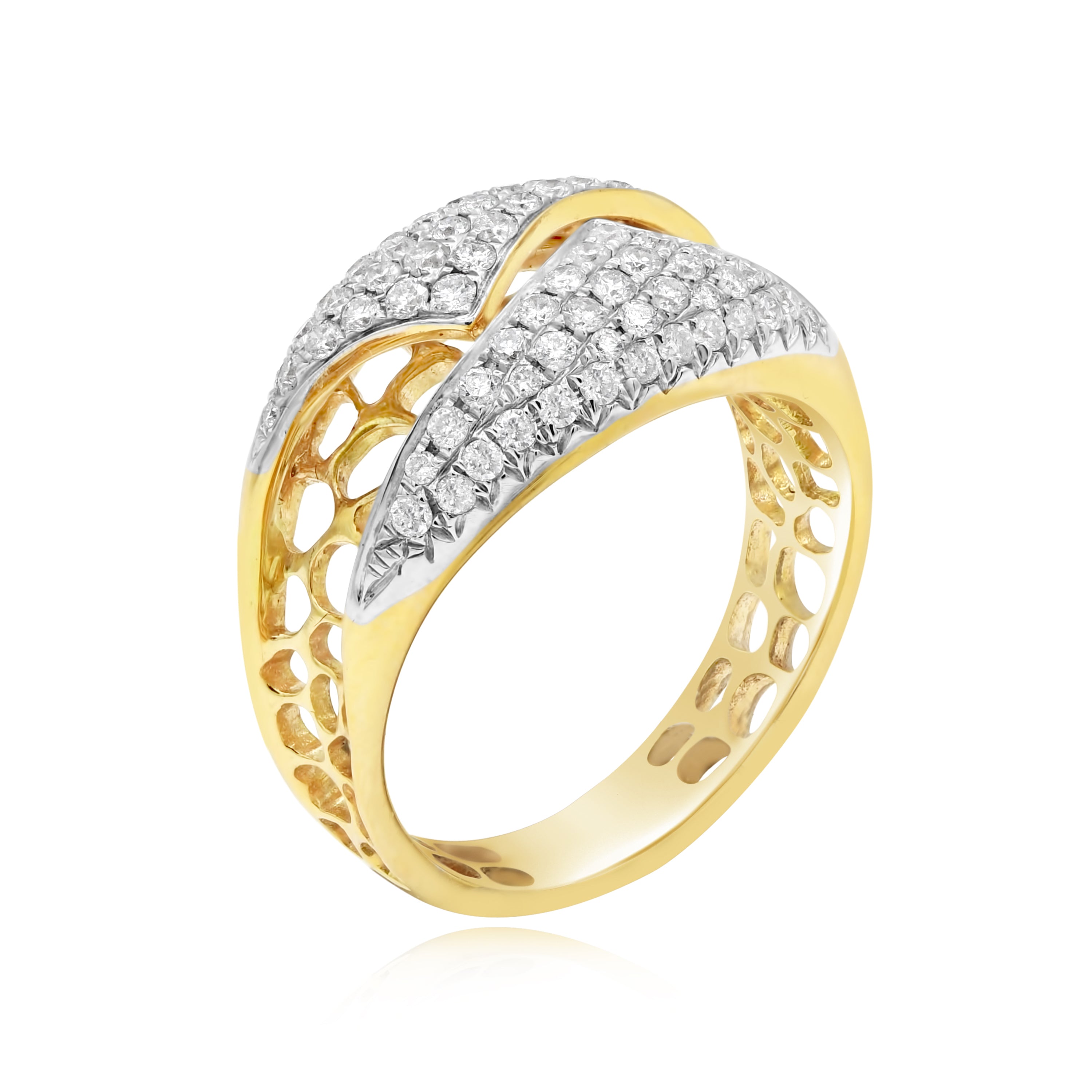 0.68 ct. Diamond 18K Yellow Gold Cluster Mesh Ring