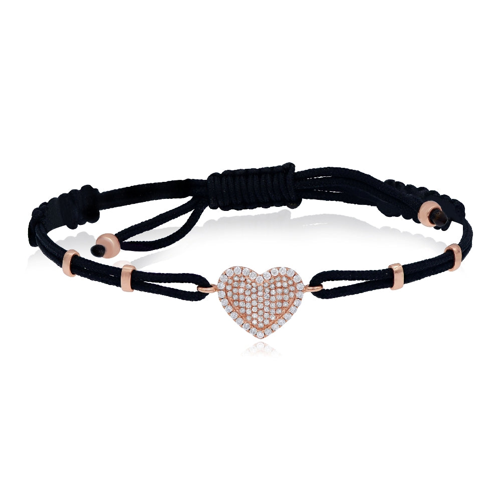 0.4 ct. Diamond 14K Rose Gold Heart Pull-Cord Bracelet