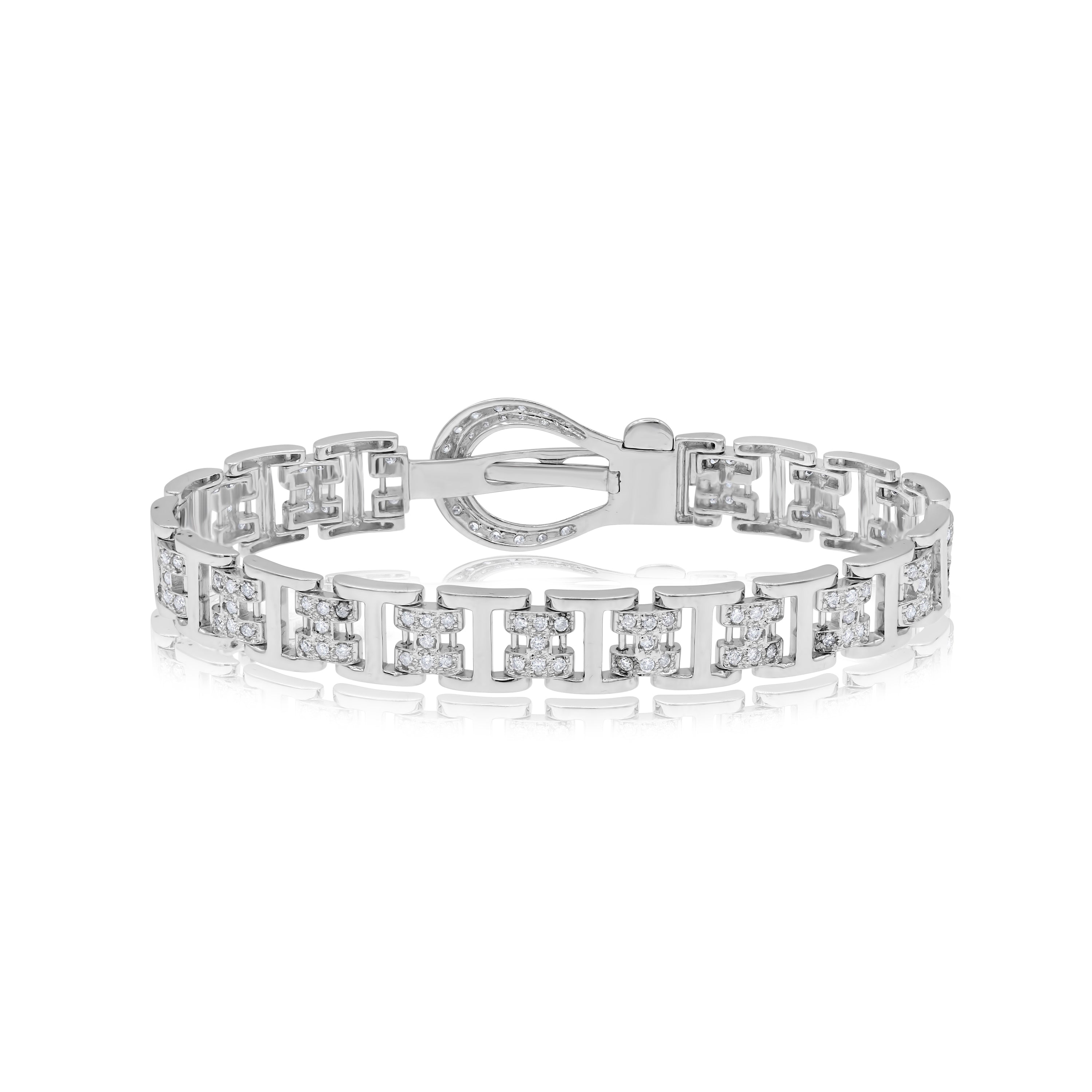 1.53 ct. Diamond 14K White Gold Belt Buckle Bracelet