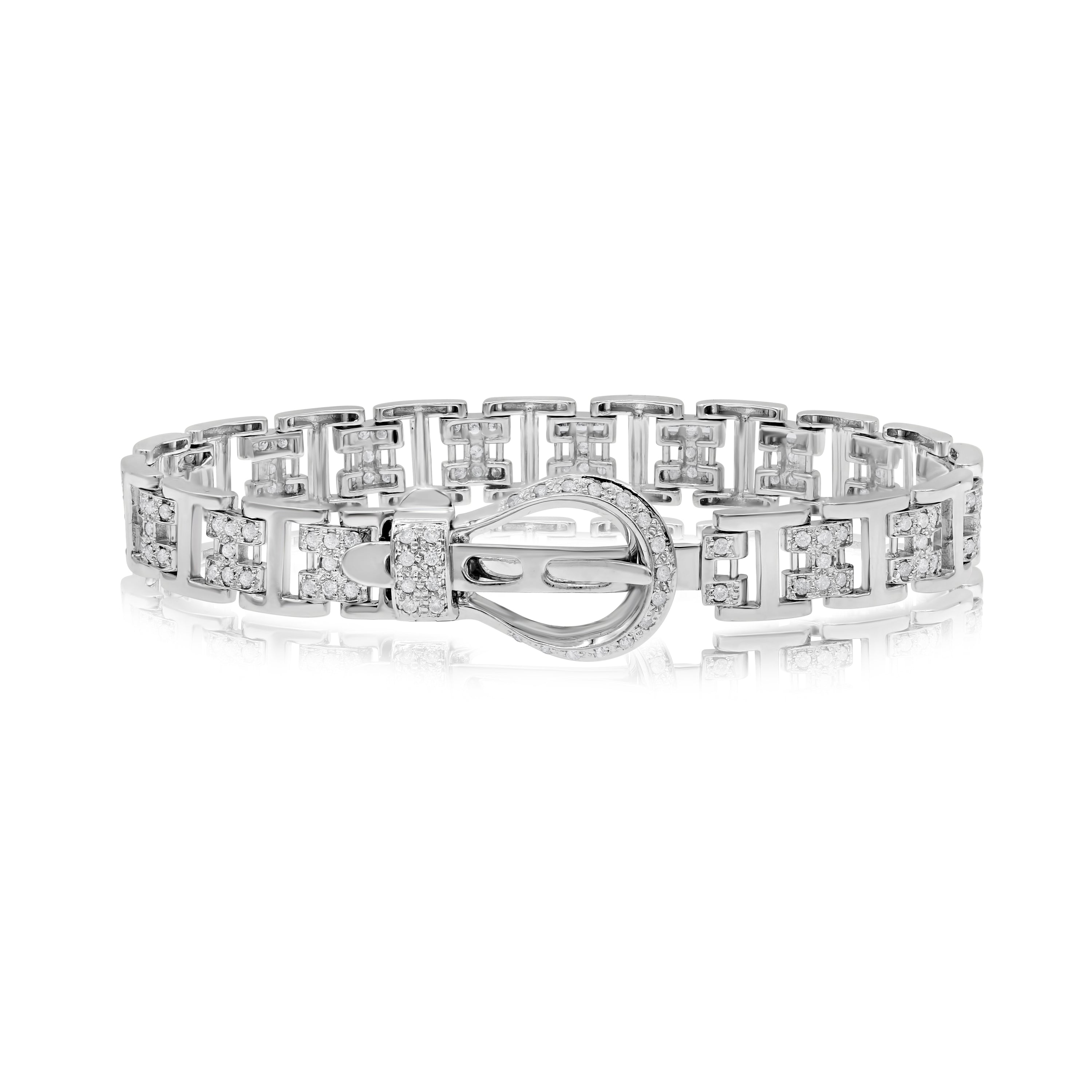 1.53 ct. Diamond 14K White Gold Belt Buckle Bracelet