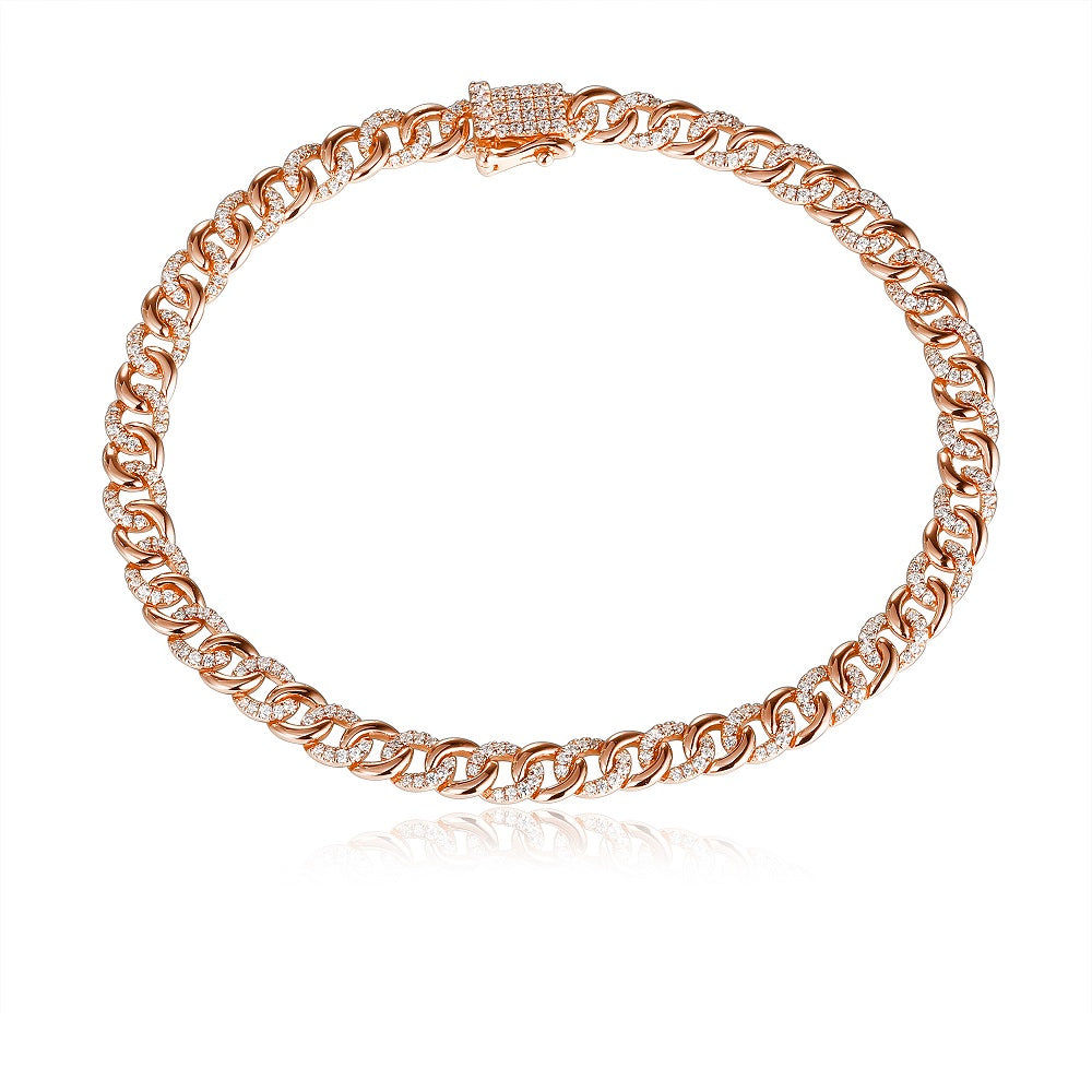 0.82 ct 14K Rose Gold Cuban Link Chain Bracelet