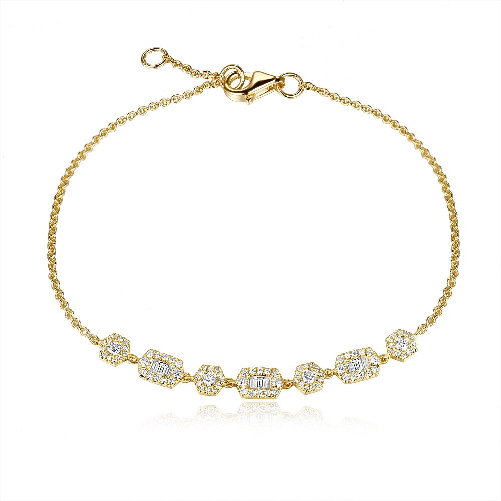 0.61 ct. Diamond 14K Yellow Gold Multi Hexagon Round & Baguette Adjustable Bracelet