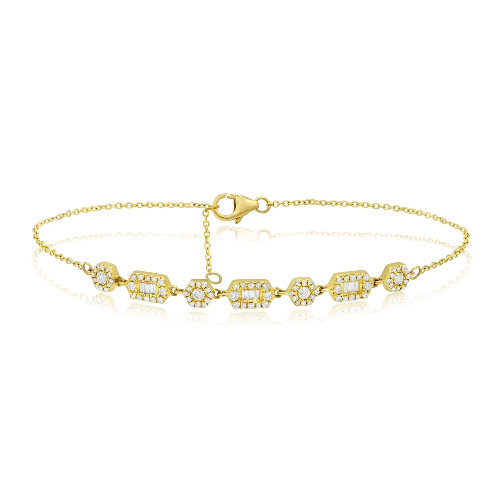 0.61 ct. Diamond 14K Yellow Gold Multi Hexagon Round & Baguette Adjustable Bracelet