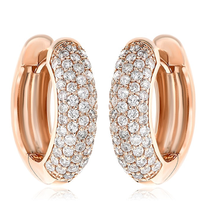 0.89 ct. Diaomnd 18K Rose Gold 3D Three Row Classic PAve Huggie Earrings