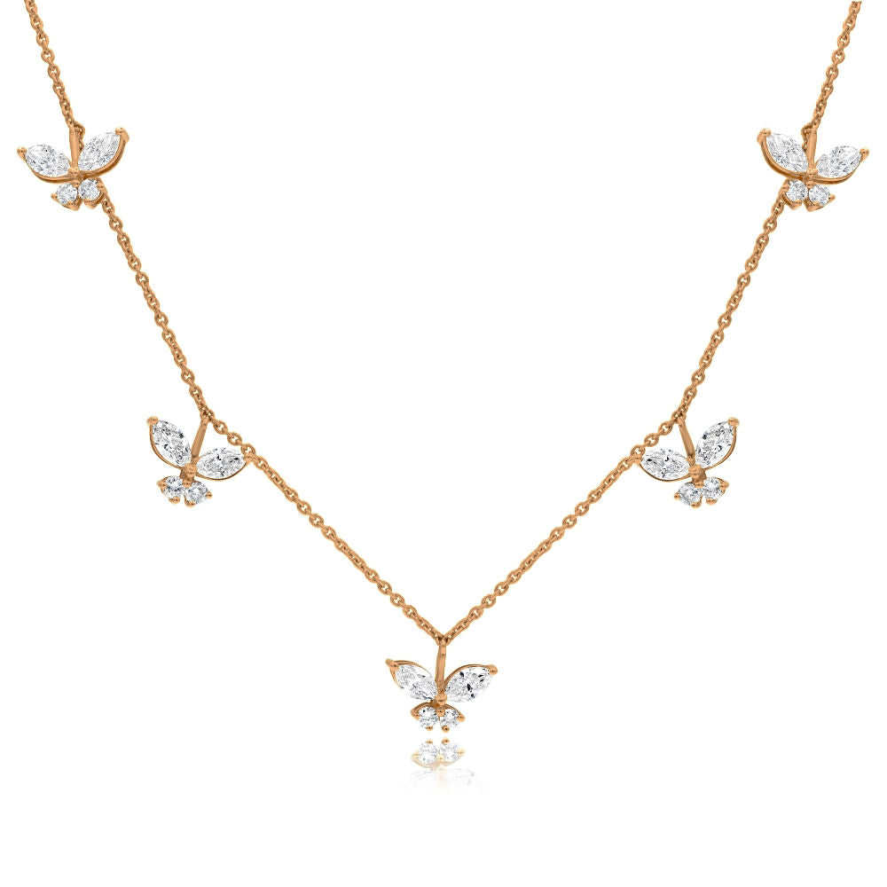2.32 ct. Diamond Butterfly 18K Rose Gold  Station Necklace