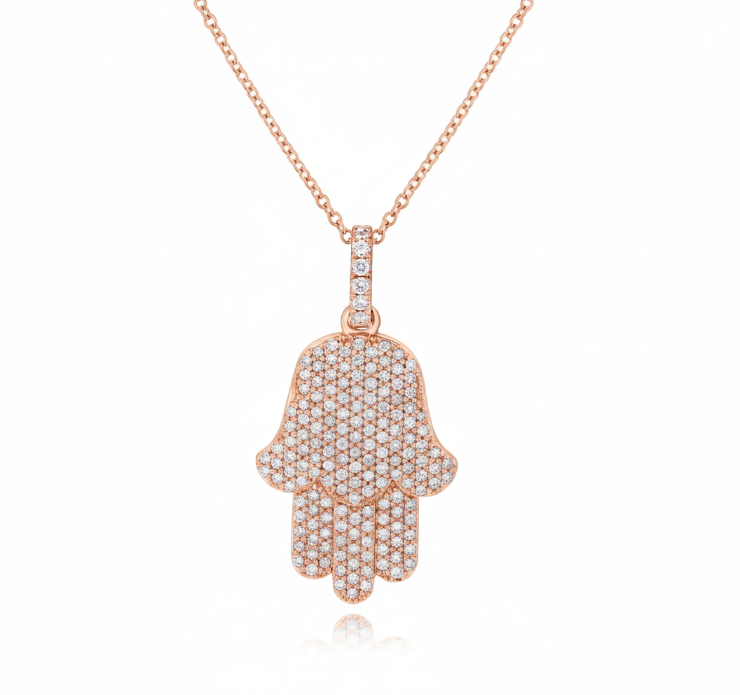 1.02 ct. Diamond 18K Rose Gold Hamsa Pendant Necklace