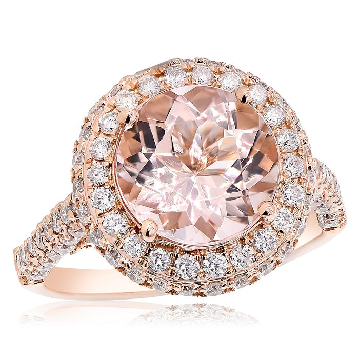 3.45 ct. Morganite & 1.46 ct. Diamond 18K Rose Gold Halo Engagement Ring