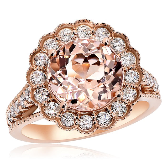 4.05 ct. Morganite & Diamond 18K Rose Gold Halo Flower Engagement Ring