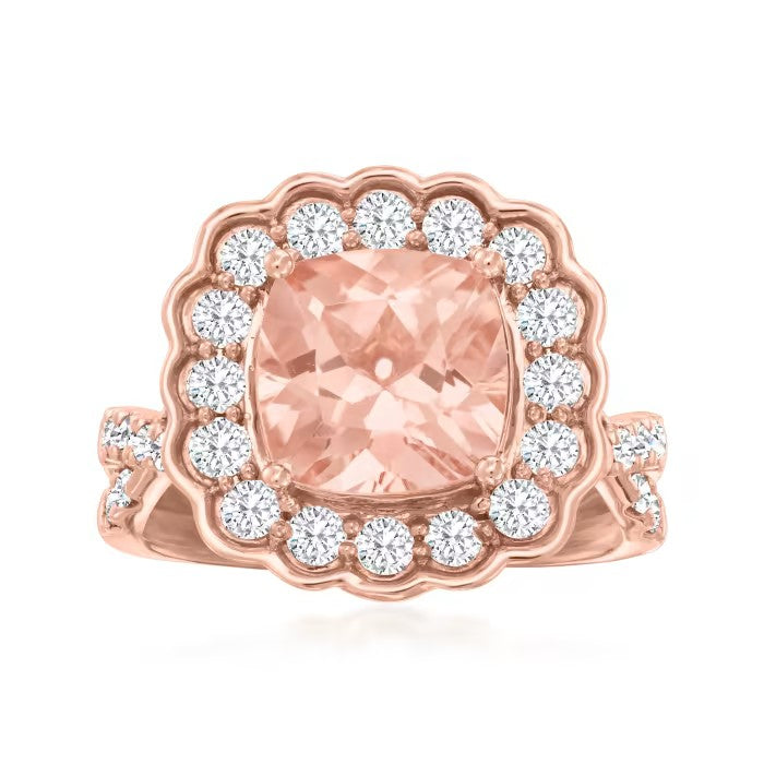 2.93 ct. Morganite & 1.02 ct. Diamonds 18K Rose Gold Ring