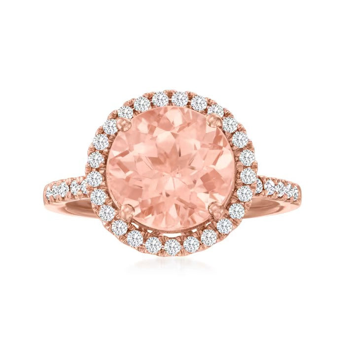 4.13 ct Morganite & Diamond 18K Rose Gold Halo Ring