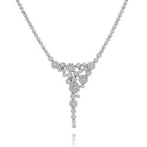 1.76 ct. Diamond 18K White Gold Waterfall Scatter Cluster Necklace