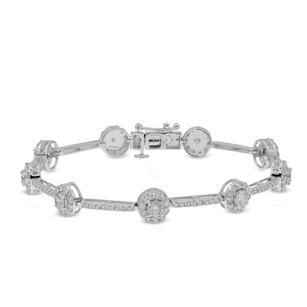 4.35 ct. Diamond 18K White Gold Halo Circle By The Yard Eternity Tennis Bracelet