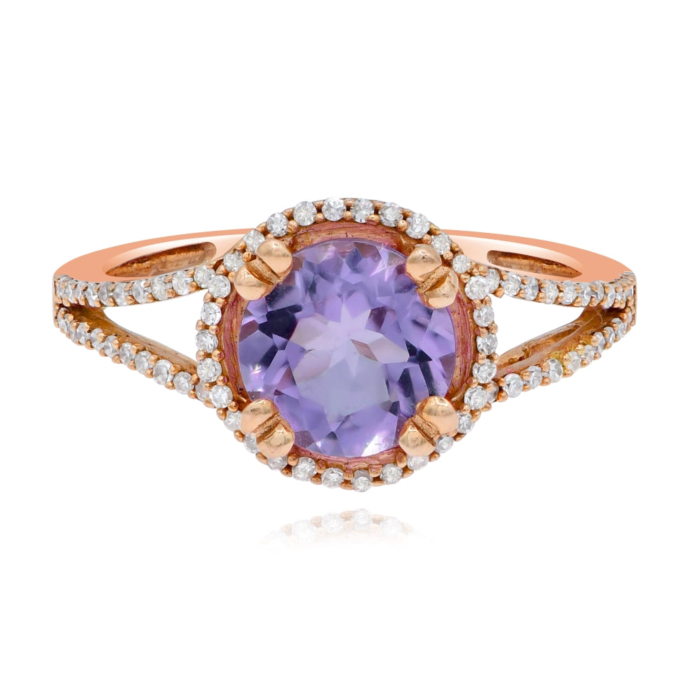 1.67 ct Pink Amethyst & Diamond 14K Rose Gold Split Shank Halo Ring