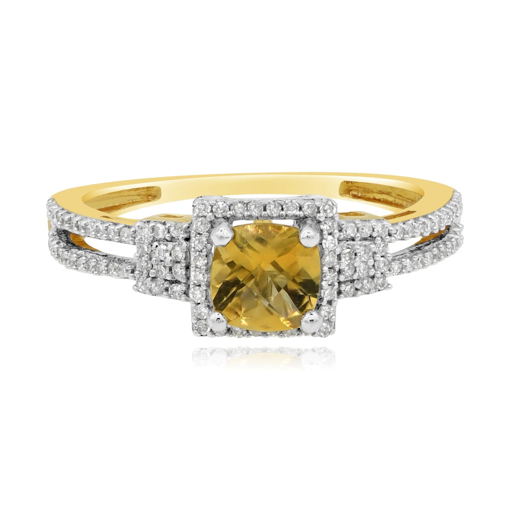 0.78 ct Yellow Citrine & Diamond 14K Yellow Gold Split Shank Halo Ring