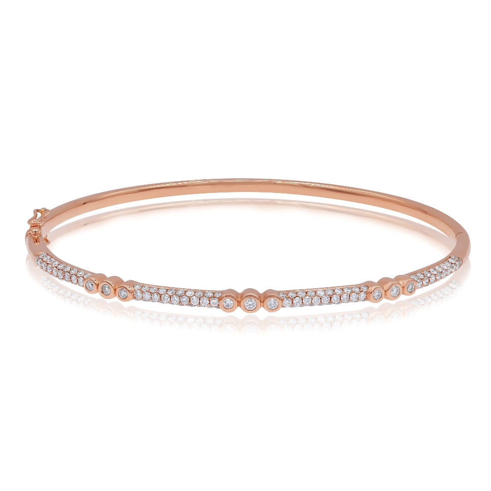 1.43 ct. Diamond 14K Rose Gold Gold Micro Pave Bar Half Eternity Bagle Bracelet