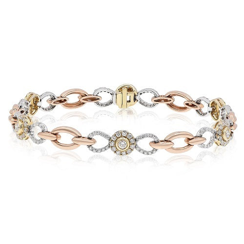 1.75 ct. Diamond 14K Three Tone Halo Bow Link Bracelet