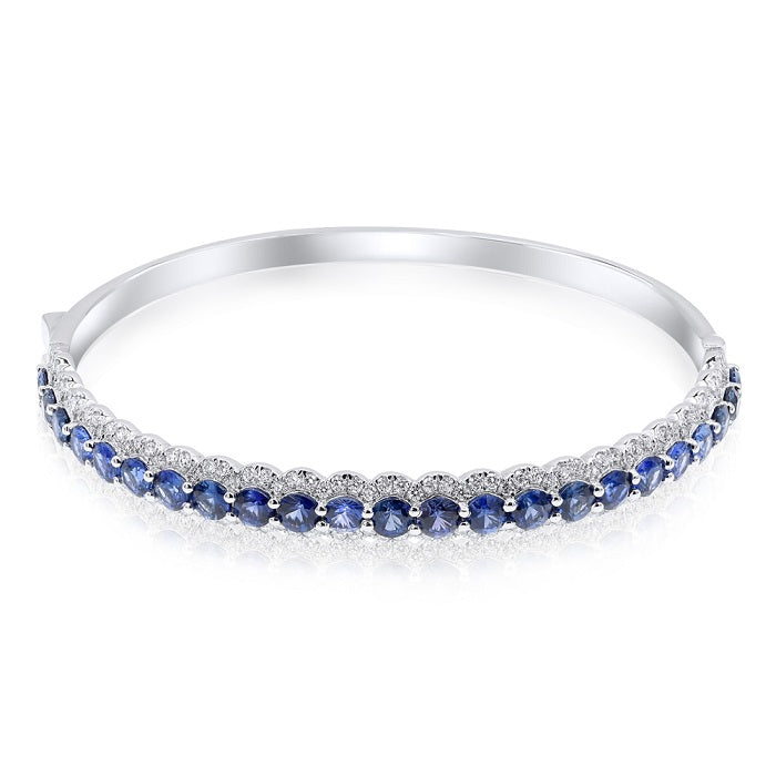 5.32 ct. Sapphire & 1.33 ct. Diamond 14K White Gold Tennis Bangle Bracelet