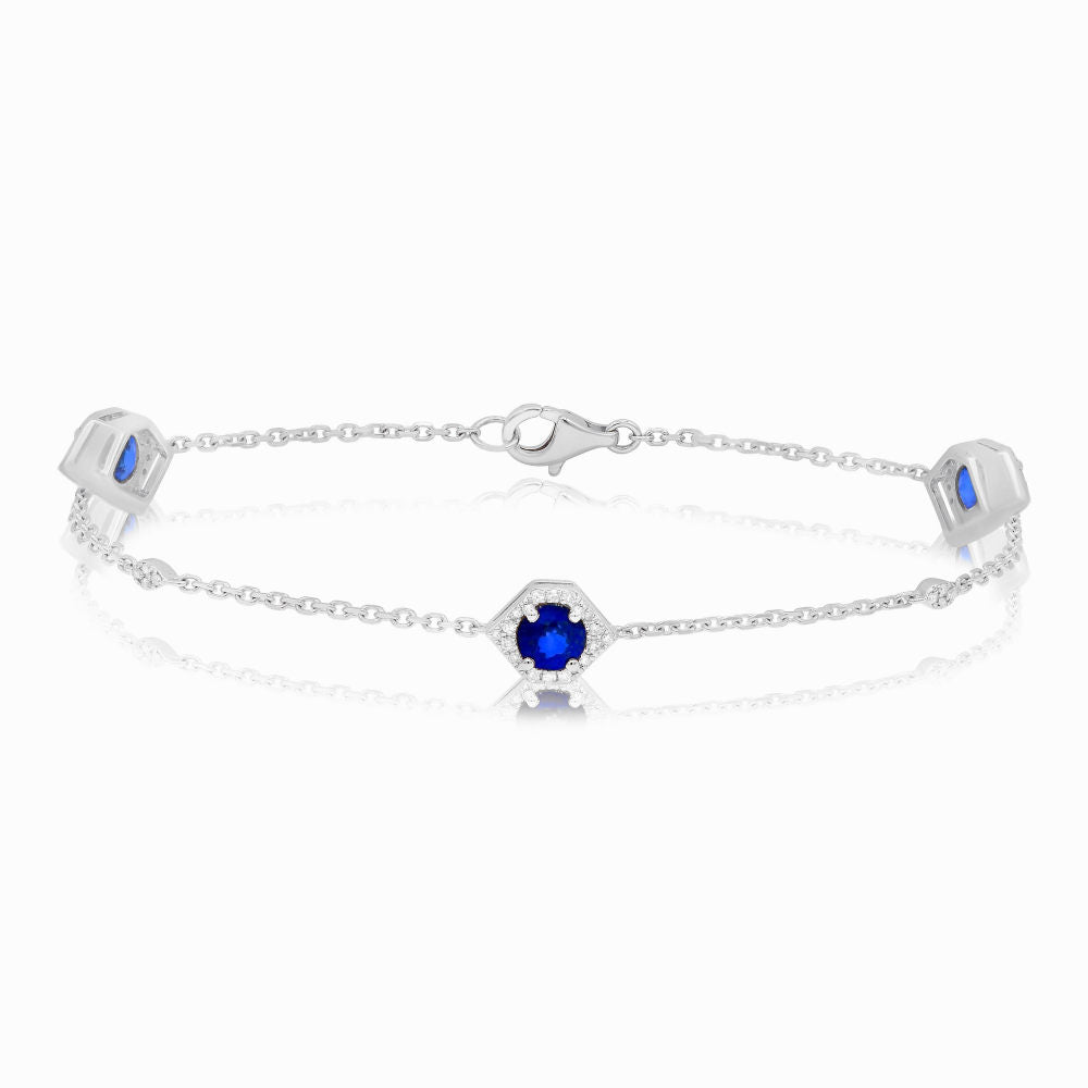 1.46 ct. Sapphire & 0.30 ct. Diamond 14K White Gold 3 Station Classic Bracelet
