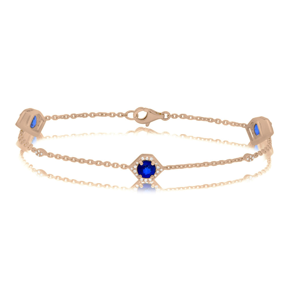 1.47 ct. Sapphire & 0.18 ct. Diamond 14K Rose Gold 3 Station Classic Bracelet