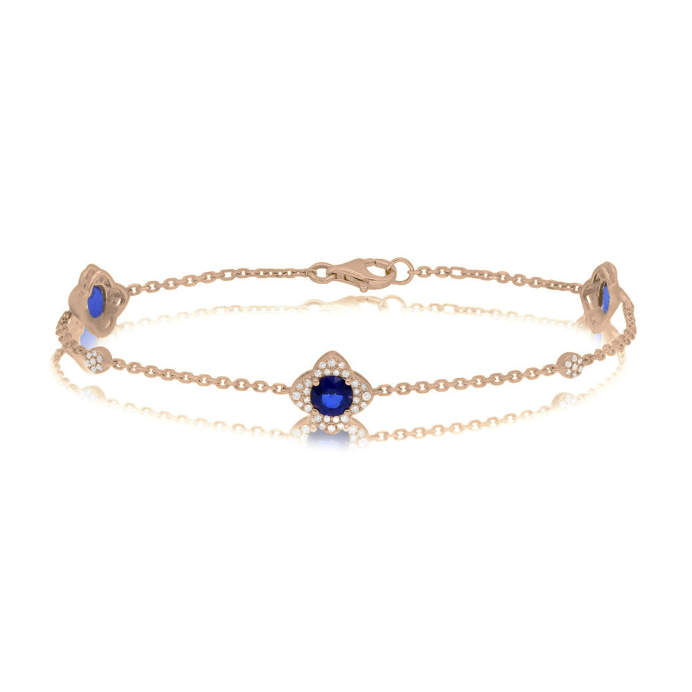 1.52 ct. Sapphire & 0.30 ct. Diamond 14K Yellow Gold 3 Station Classic Bracelet