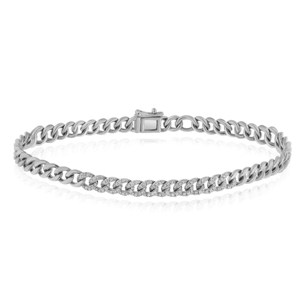 0.33 ct. Diamond 14K White Gold Cuban Link Bracelet