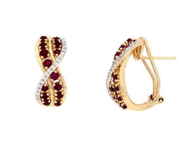1.08 ct. Ruby & 0.13 ct. Diamond 14K Yellow Gold Huggie Earrings