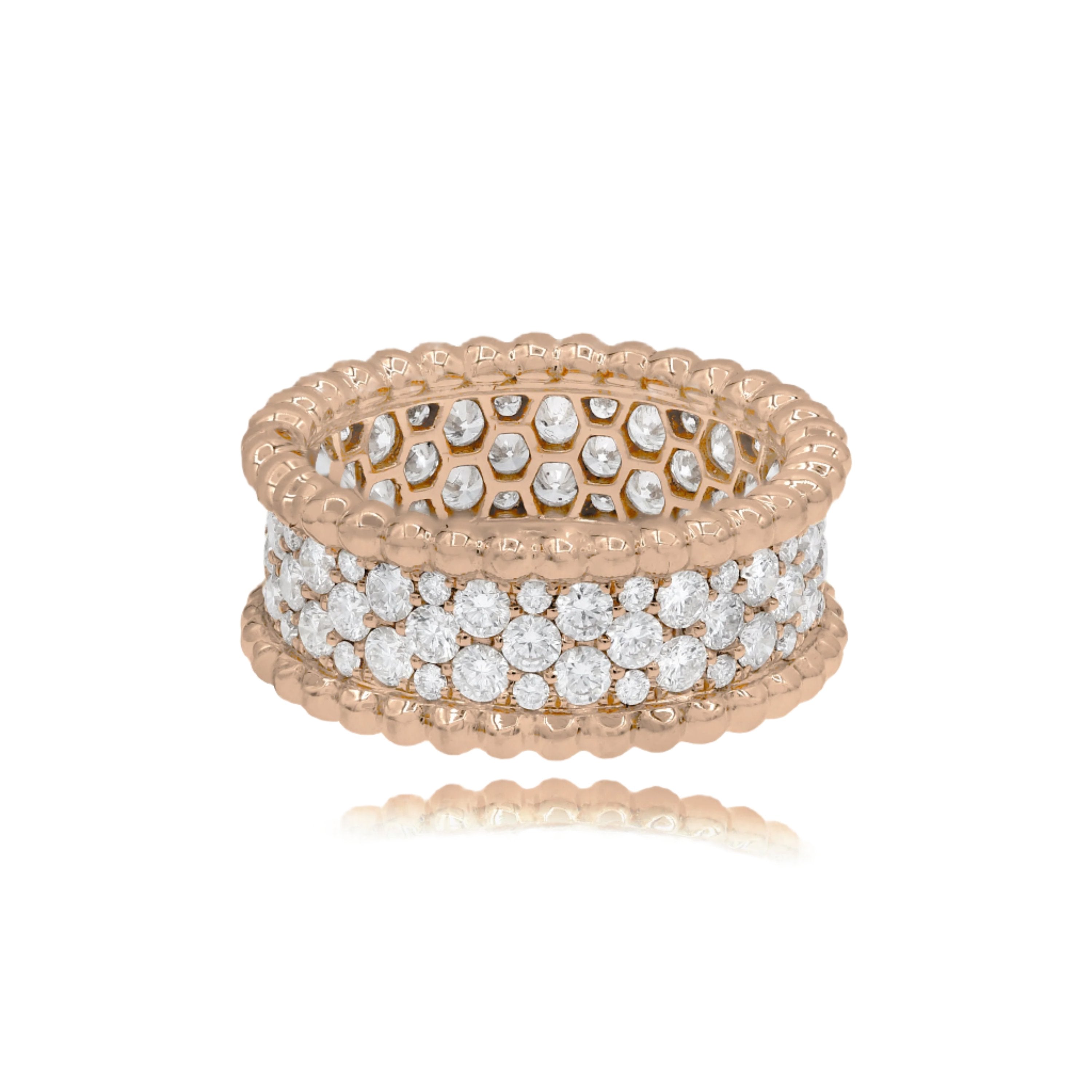 2.16 ct. Diamond 18K Rose Gold Beaded Cocktail Band 6.5 Size