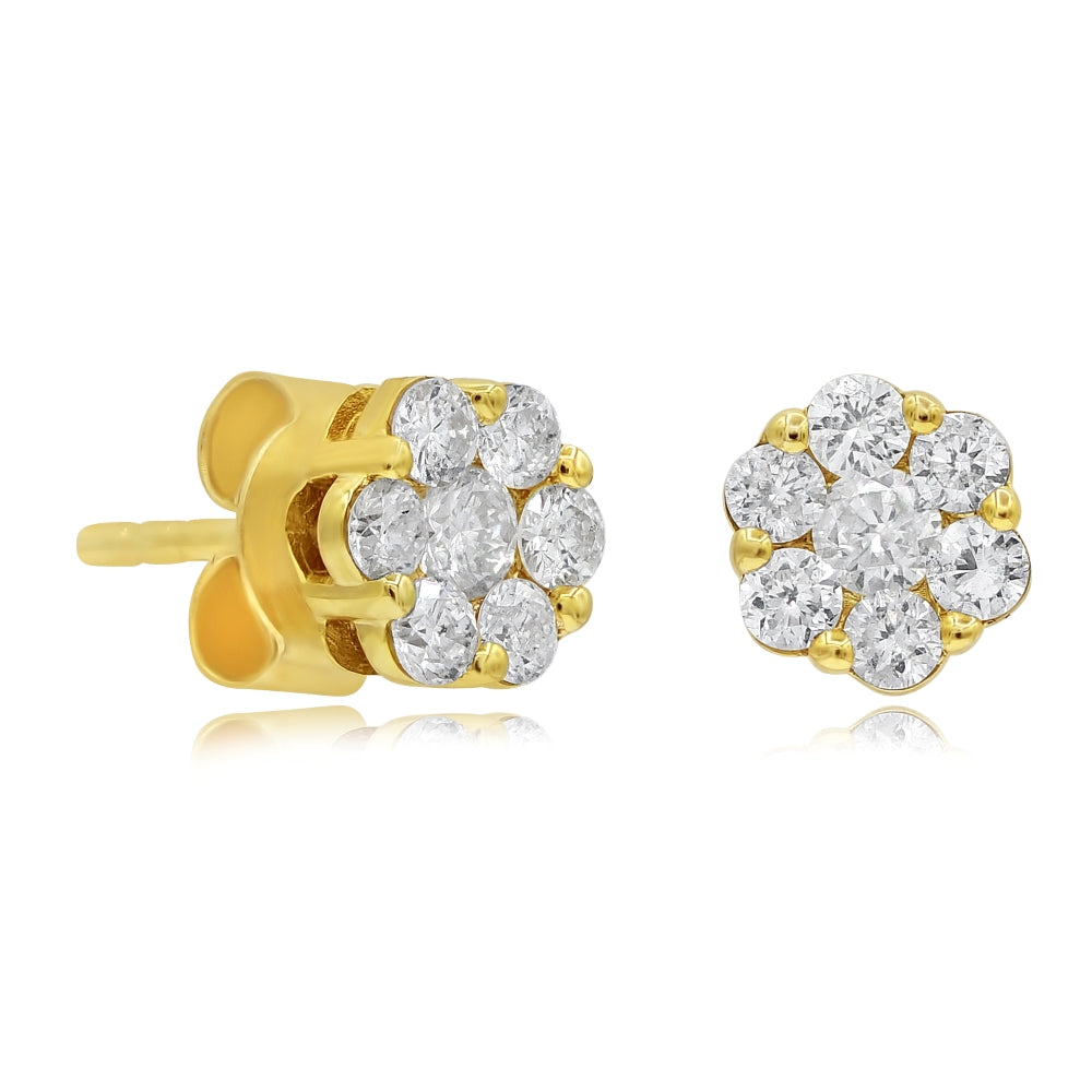 0.50 ct. Diamond 14K Yellow Gold Floret Cluster Stud Earrings