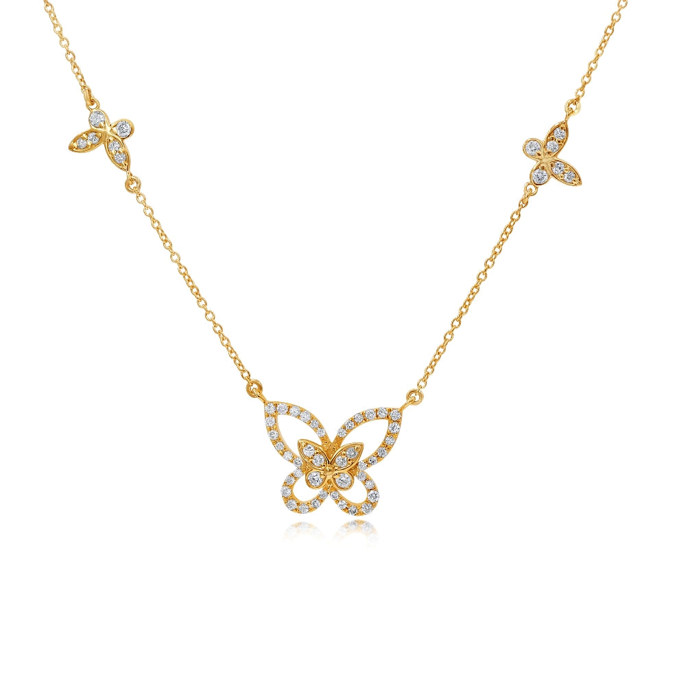 0.6 ct. Diamond 14K Rose Gold Butterfly Station Necklace 20"