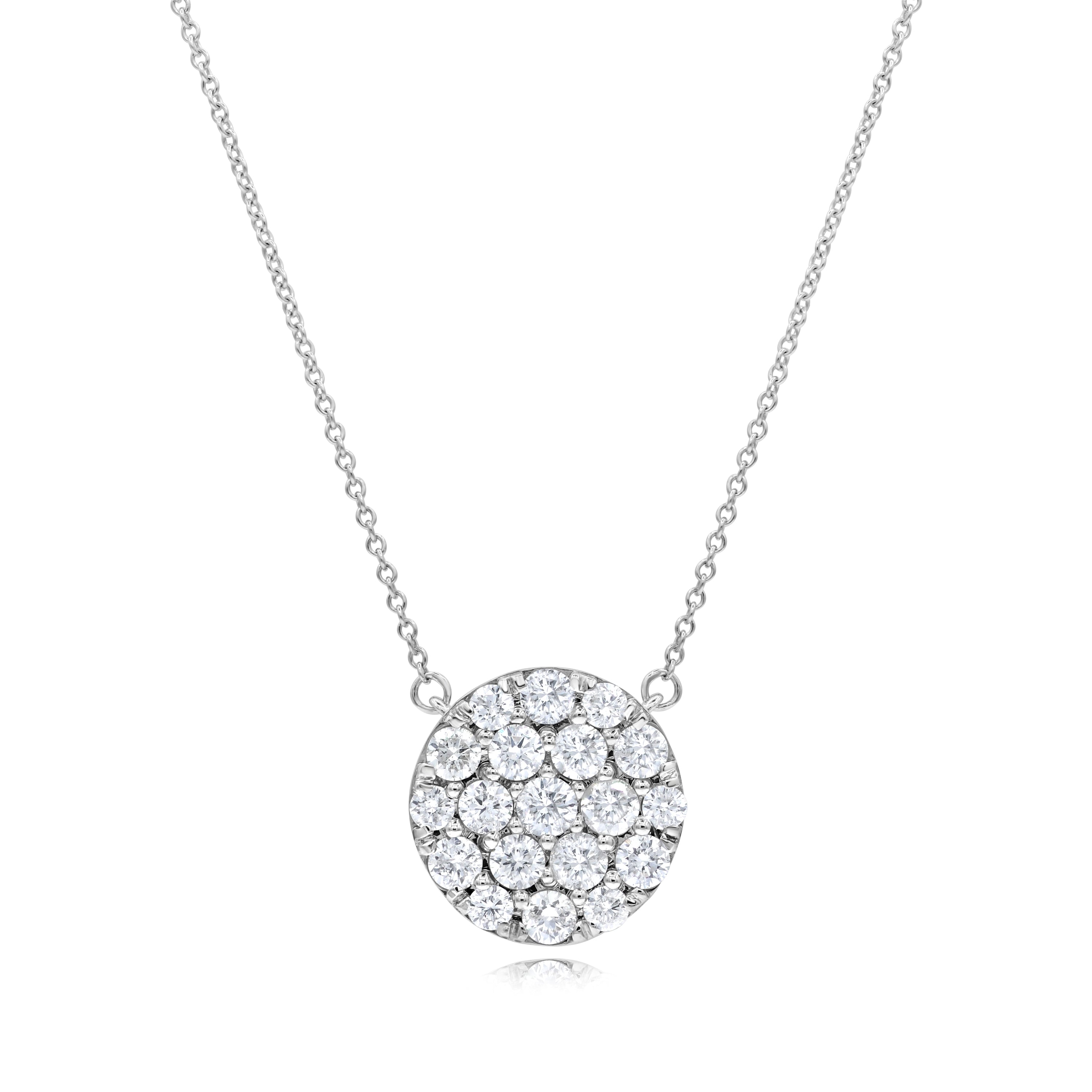 1.48 ct. Diamond 14K White Gold Pave Round Pendant Necklace 18"