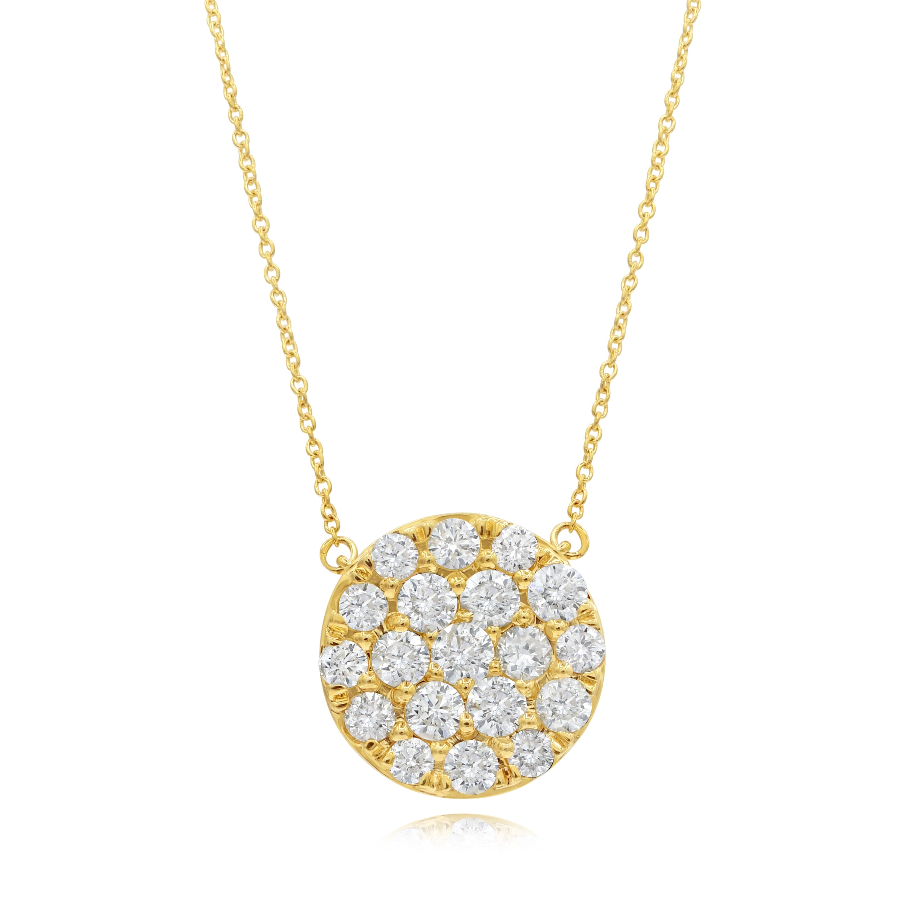 1.47 ct. Diamond 14K Yellow Gold Pave Round Pendant Necklace 18"