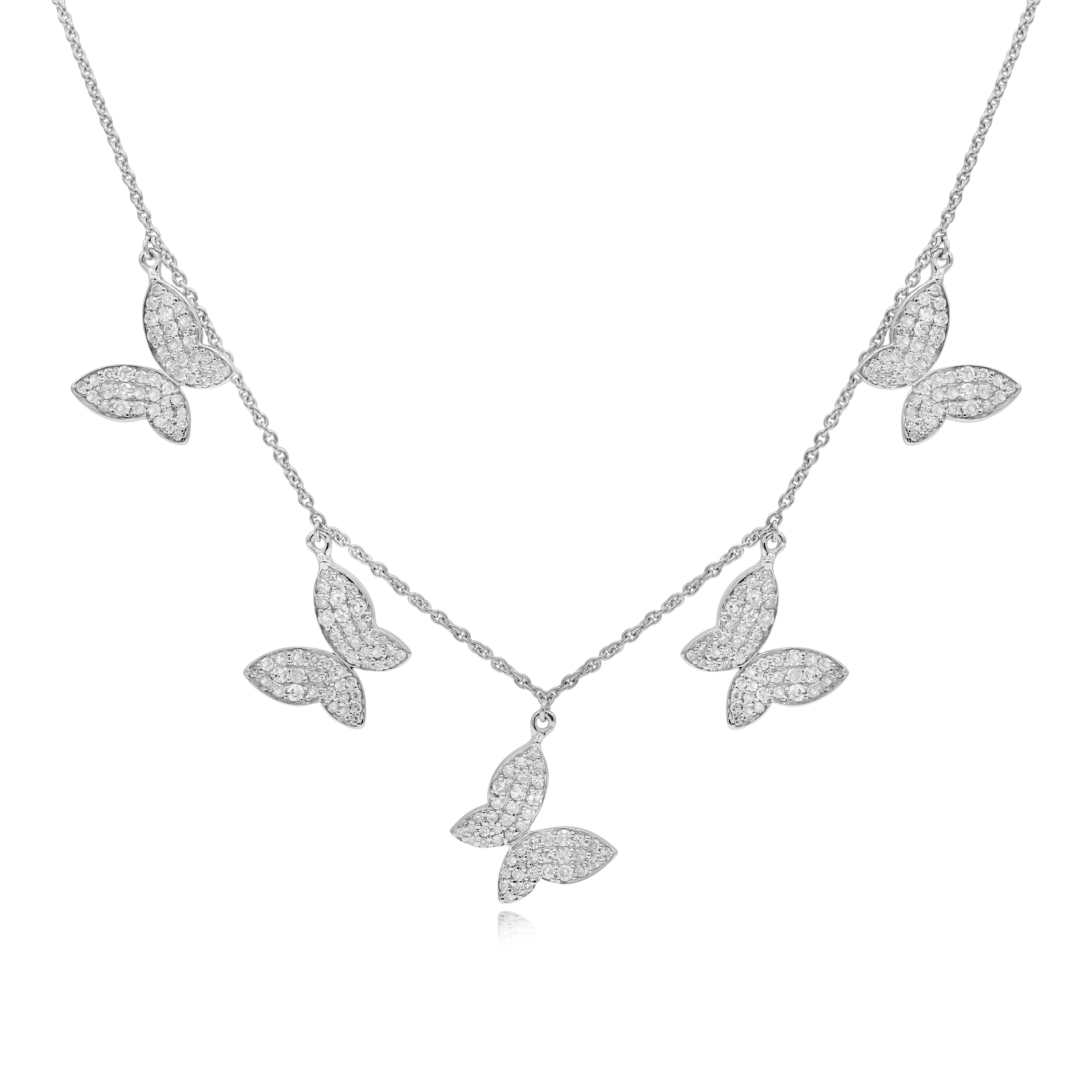 0.55 ct. Diamond 14K White Gold Butterfly Station Necklace 18"