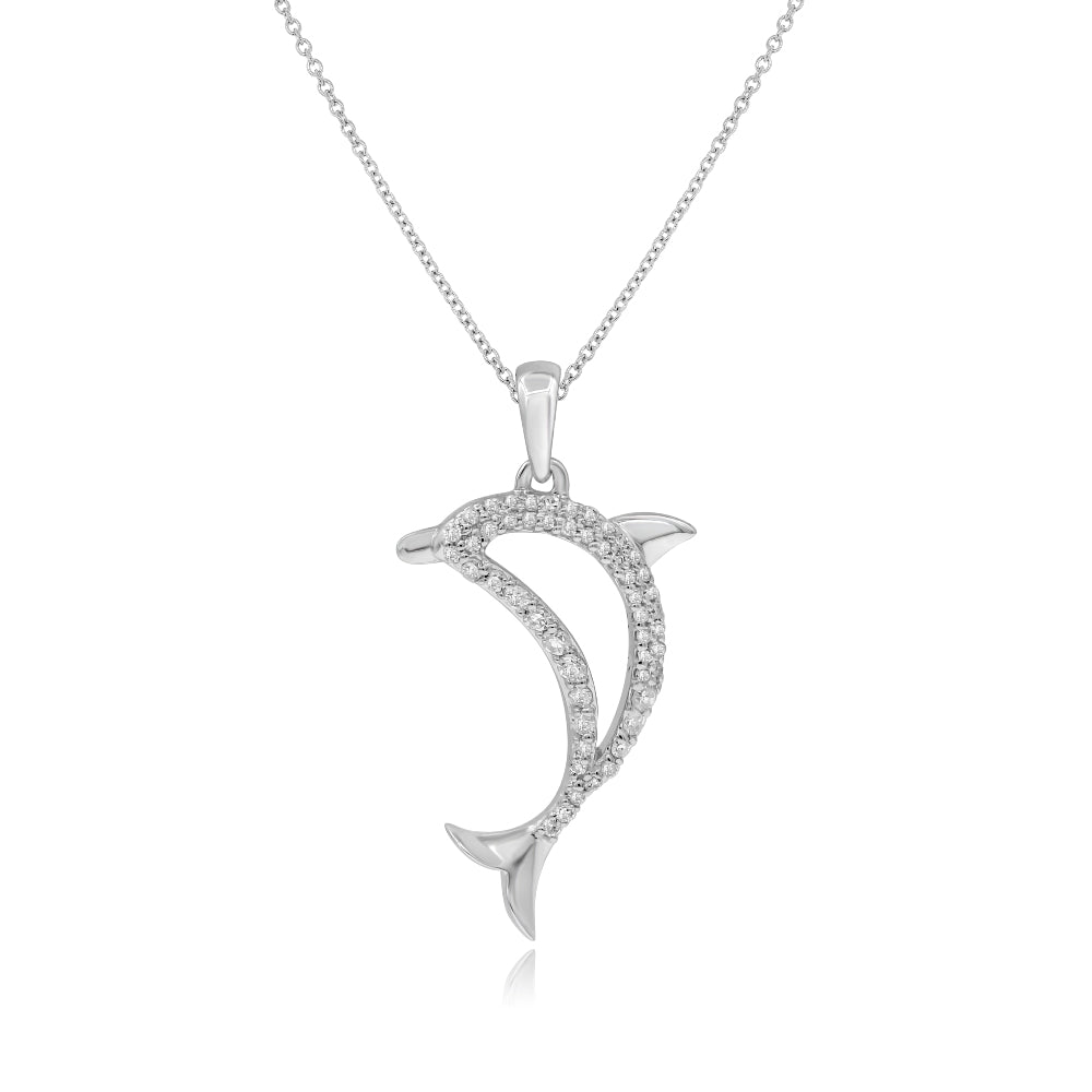 0.18 ct. Diamond 14K White Gold Dolphin Pendant