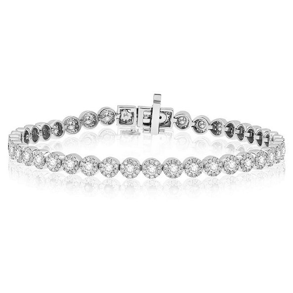 3.09 ct. Diamond 14K White Gold Floret Halo Tennis Bracelet