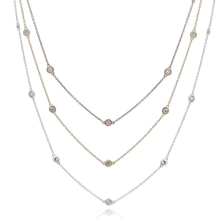2.1 ct. Diamond 14K Three-Tone Gold 3 Row By The Yard Love Necklace