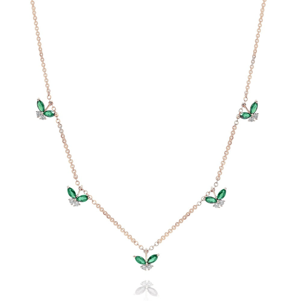 0.79 ct. Emerald & 0.36 ct. Diamond 14K Rose Gold Butterfly Station Necklace 18"
