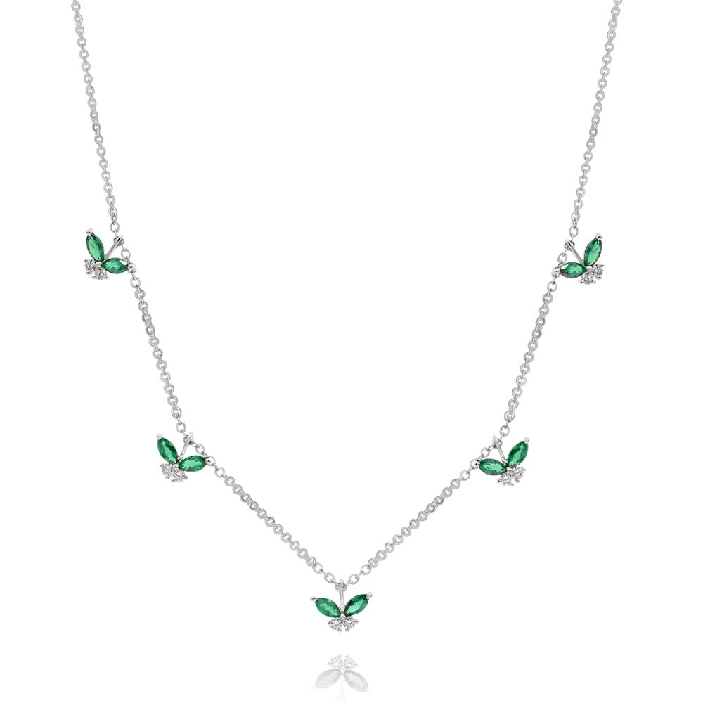 0.76 ct. Emerald & 0.32 ct. Diamond 14K White Gold Butterfly Station Necklace 18"