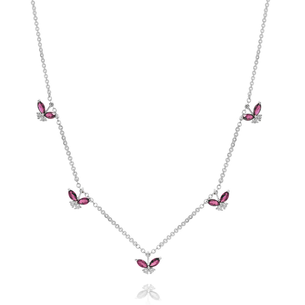 0.97 ct. Ruby & 0.35 ct. Diamond 14K White Gold Butterfly Station Necklace 18"