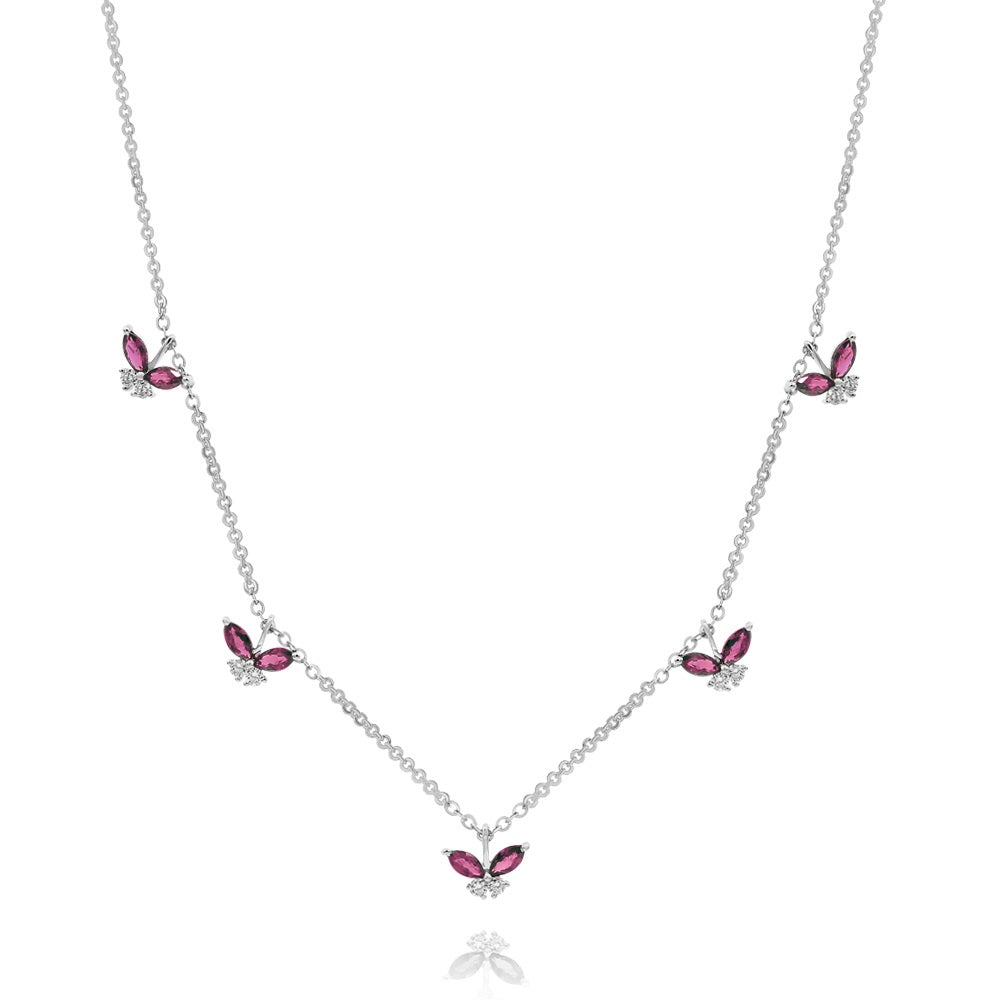0.79 ct. Ruby & 0.31 ct. Diamond 14K White Gold Butterfly Station Necklace 18"