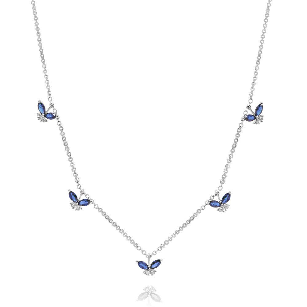1.13 ct. Sapphire & 0.35 ct. Diamond 14K White Gold Butterfly Station Necklace 18"