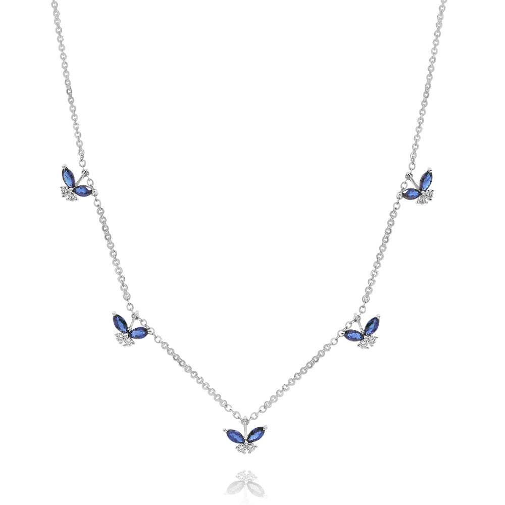 1.15 ct. Sapphire & 0.31 ct. Diamond 14K White Gold Butterfly Station Necklace 18"