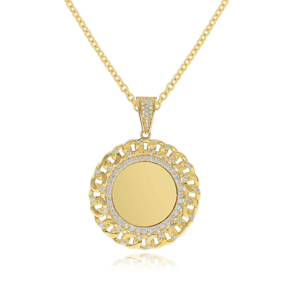 1.24 ct. Diamond 14K Yellow Gold Cuban Frame Medallion Memorial Picture Pendant