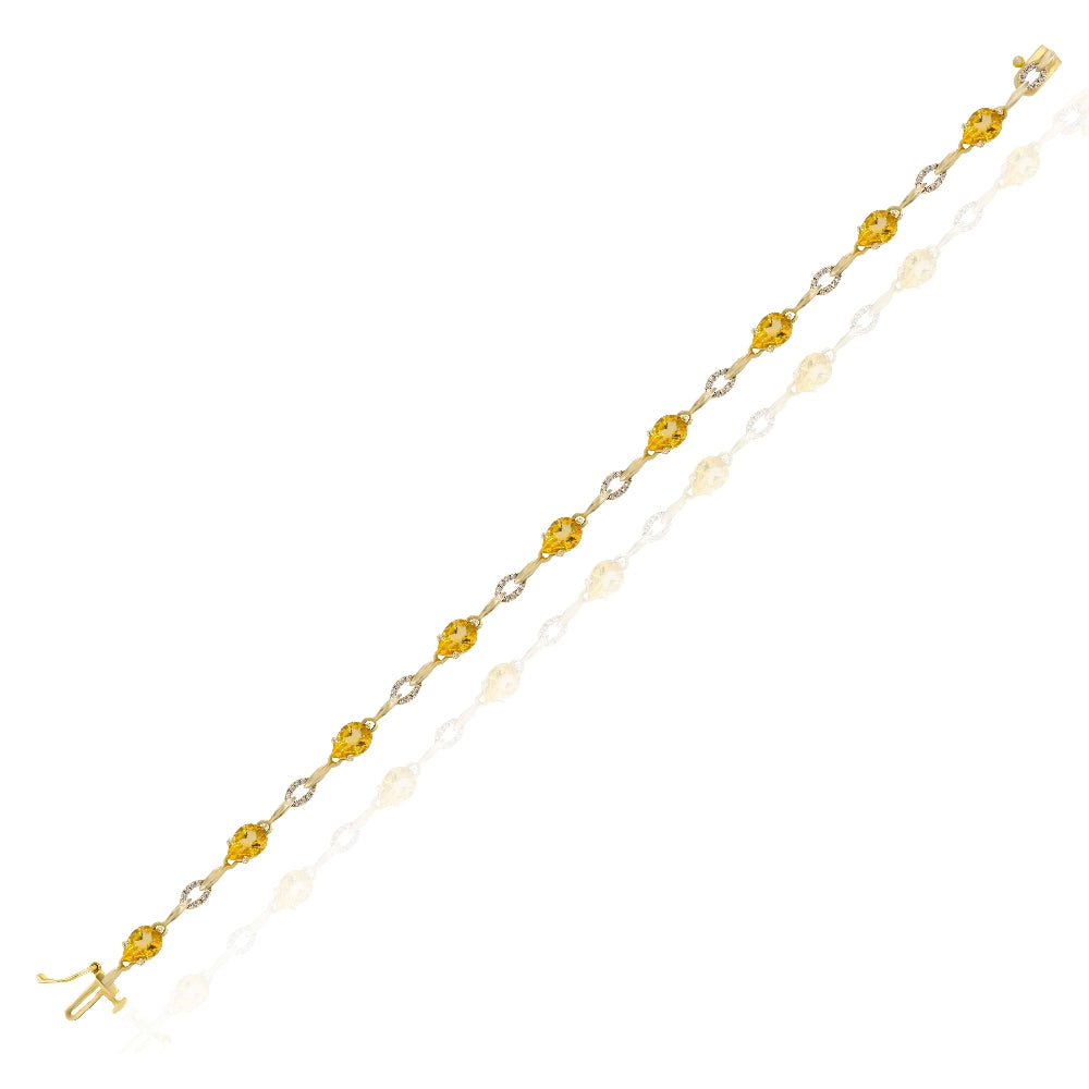 4.97 ct. Citrine & 0.22 ct. Diamond 14K Yellow Gold Link Bracelet